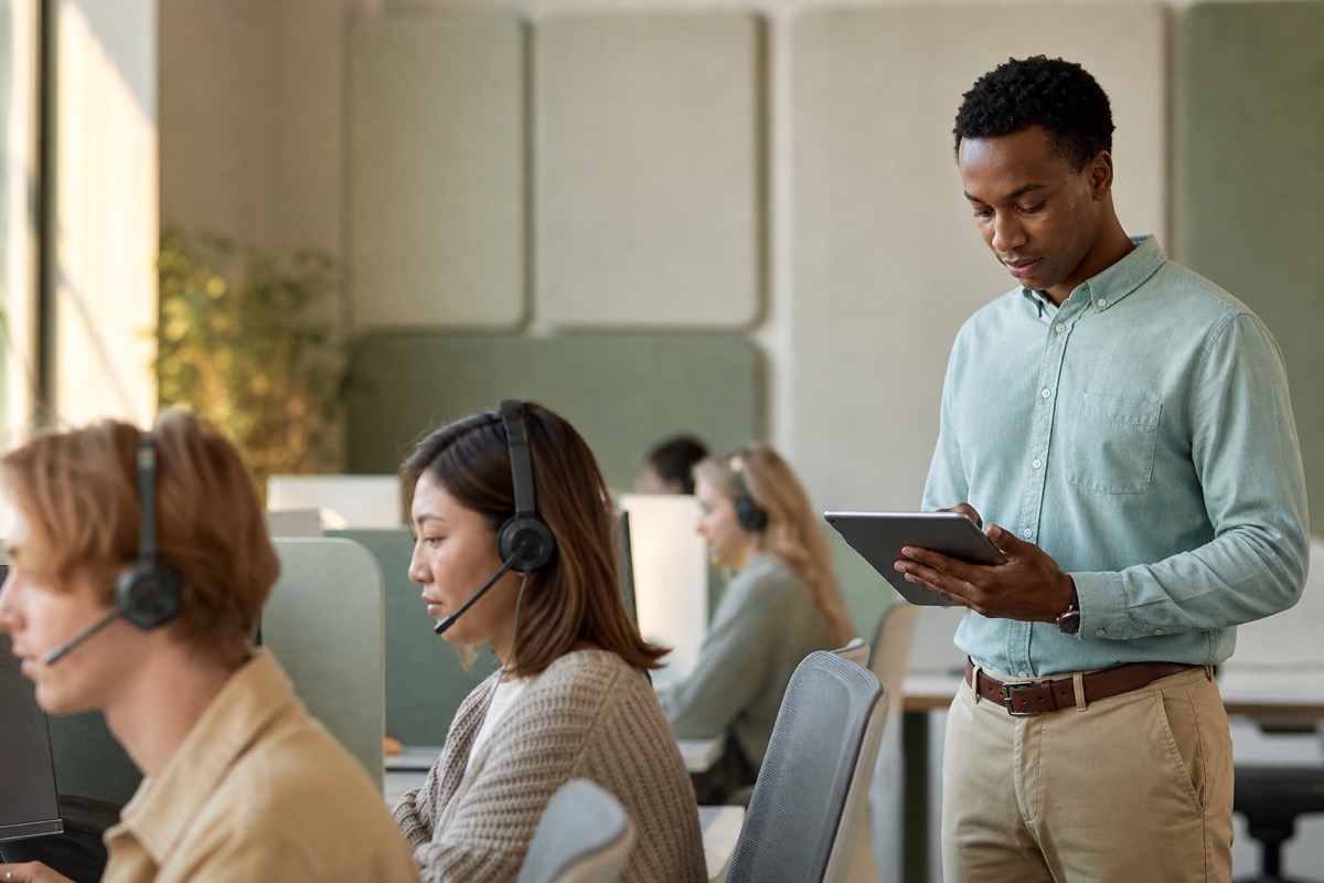 Contact center leader reviewing voice automation performance