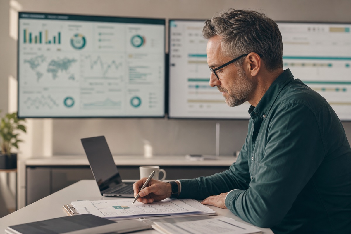 Security analyst reviewing monitoring alerts in a quiet operations room